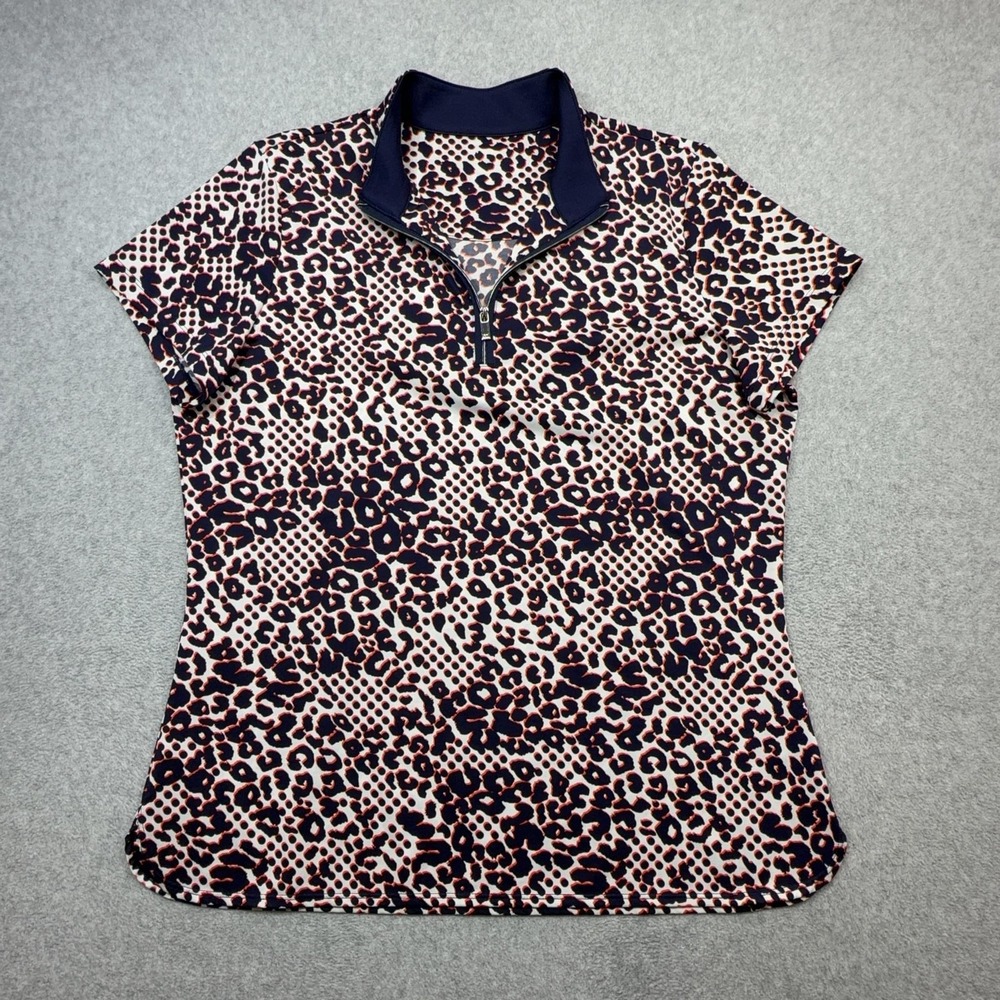Tail Polo Shirt Womens Large Blue Animal Print Short Sleeve 1/4 Zip Golf Top